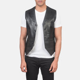 Eltel Black Leather Vest Jacket